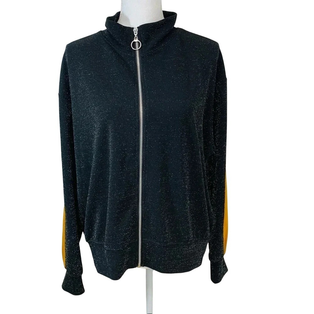 Wild Fable Black Sparkle Full Zip Sweatshirt Woman XL Light Whimsy Goth Fairy
